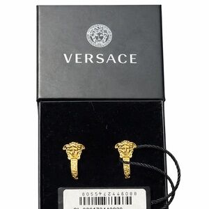 Versace Gold Plated Medusa Huggie Hoop Earrings NWT